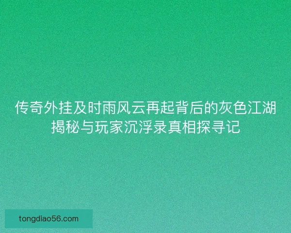 传奇外挂及时雨风云再起背后的灰色江湖揭秘与玩家沉浮录真相探寻记